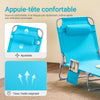 SoBuy OGS35-B Transat de Jardin Pliable avec Oreiller et Poche Latérale, Chaise Longue Relax, Confortable, Design Fonctionnel – L155×P56×H81 cm, Bleu Ciel