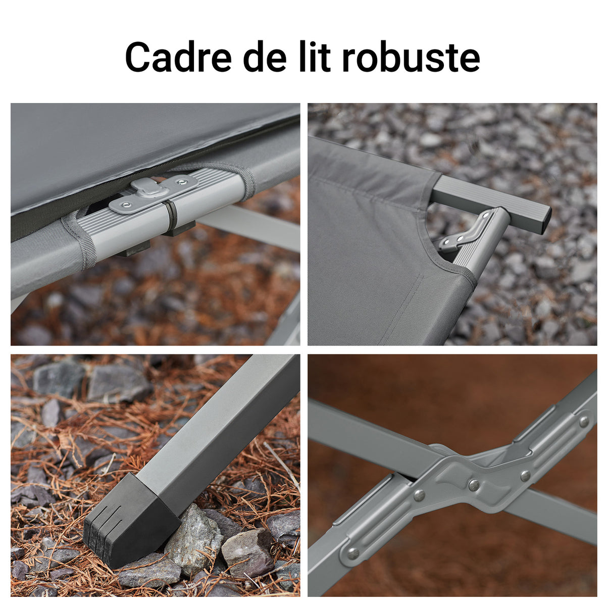 SoBuy OGS60-HG Lit de Camping Pliable en Aluminium Léger, 3 en 1 avec Toit Anti-UV + Matelas Gonflable Intégré + Sac de Transport, 1 Personne