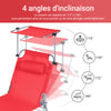 SoBuy OGS48-Rx2 Lot de 2 Transats de Jardin Pliable avec Oreiller, Pare-Soleil et Poche Latérale, pour Terrasse, Plage et Piscine – L155×P56×H81 cm, Rouge