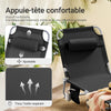 SoBuy OGS35-SCH Transat de Jardin Pliable avec Oreiller et Poche Latérale, Chaise Longue Relax, Confortable, Design Fonctionnel – L155×P56×H81 cm, Noir