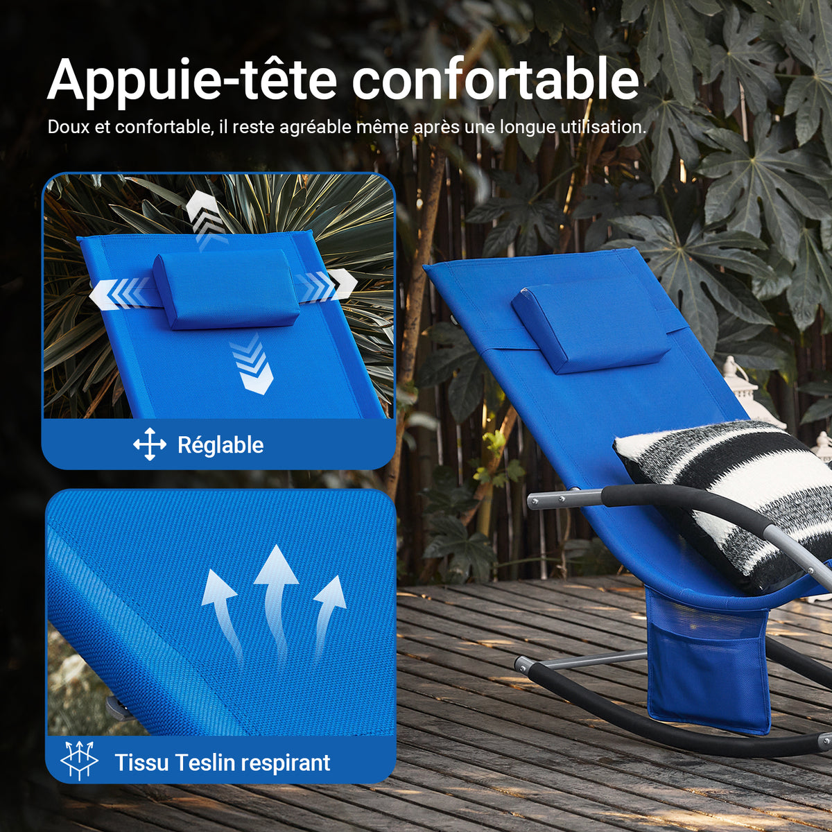 SoBuy OGS28-KBx2 Lot de 2 Chaise Longue Transat de Jardin Bascule avec Appui-tête Réglable et Pochette latérale