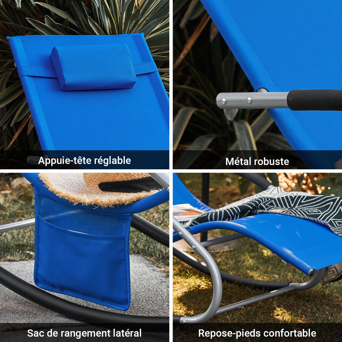 SoBuy OGS28-KBx2 Lot de 2 Chaise Longue Transat de Jardin Bascule avec Appui-tête Réglable et Pochette latérale