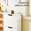 SoBuy FSR183-WN – Meuble à Chaussures Ultra-Slim 19 cm – 4 Abattants + 3 Niches – Blanc et Naturel
