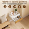 SoBuy FBT174-E-WN Table de Chevet Murale avec Lampe LED à Détection de Mouvement, 2 Tiroirs – Flottante, Blanc Naturel, 40×29,8×15,6 cm