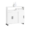 SoBuy BZR02-W Meuble WC Salle de Bain avec roulettes Petit Meuble de Rangement, avec 2 Portes Coulissantes et Étagère Ouverte