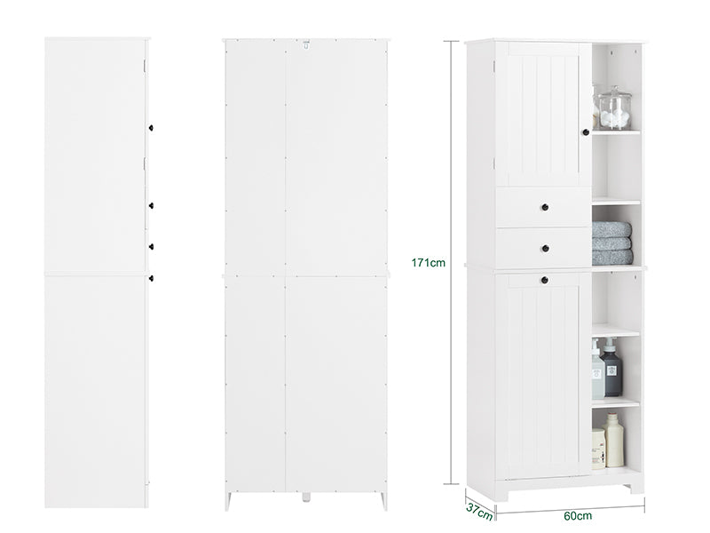 SoBuy BZR104-W Colonne Salle de Bain avec Panier à Linge Intégré – 6 Étagères Réglables, 2 Tiroirs, Gain de Place 171 cm, Blanc