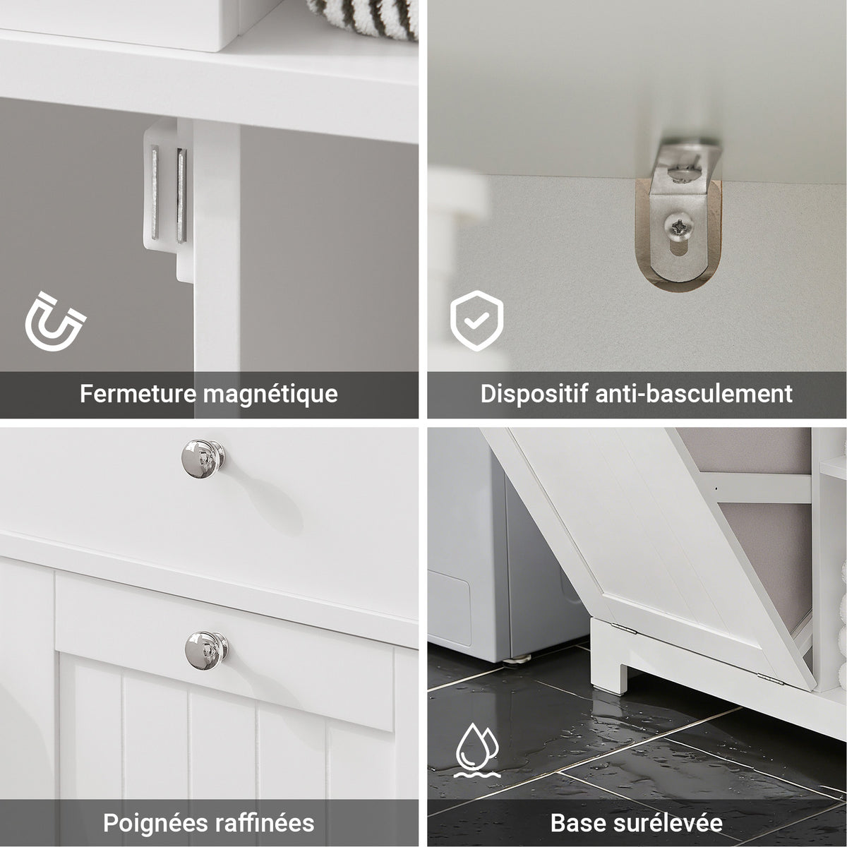 SoBuy BZR104-W Colonne Salle de Bain avec Panier à Linge Intégré – 6 Étagères Réglables, 2 Tiroirs, Gain de Place 171 cm, Blanc