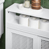 SoBuy BZR119-W Meuble WC à Roulettes avec 2 Portes Coulissantes en Rotin – L65×P20×H70 cm, Charge 35 kg, MDF E1, Blanc