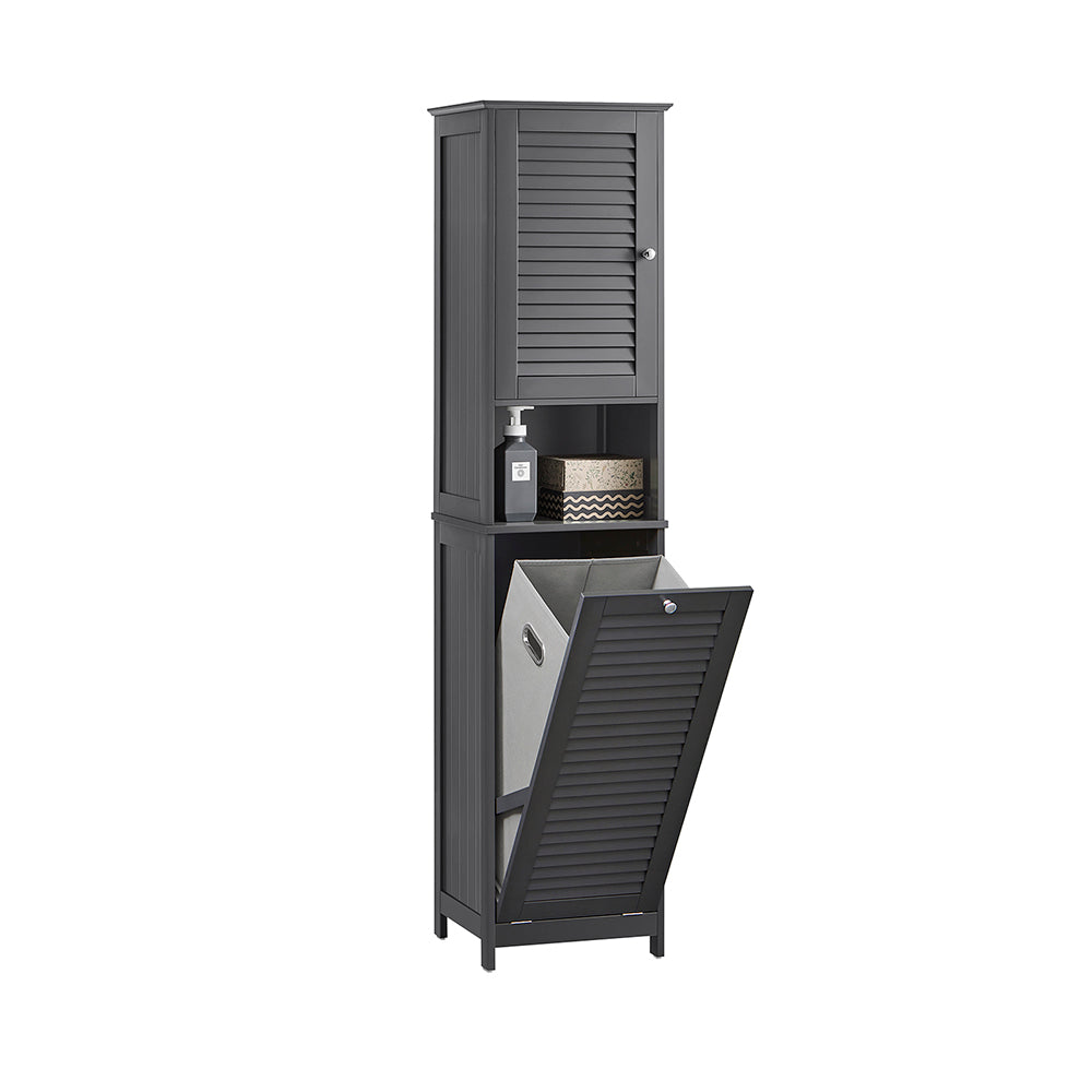 SoBuy BZR124-DG Meuble Colonne avec Panier à Linge – Armoire de Salle de Bain Rangement Étroit Étagère de Salle de Bain Petit