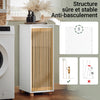 SoBuy BZR126-W Meuble à Linge Salle de Bain avec Panier Amovible – Porte en Bambou, 32×33×85 cm, Blanc