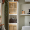 SoBuy BZR127-W Colonne Salle de Bain Rangement Fonctionnel et Compact, Gain de Place, pour Salle de Bain et WC – L33×P33×H165 cm, Bambou, Blanc et Naturel