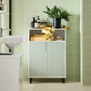 SoBuy BZR138-GR Meuble Bas Salle de Bain Vert et Blanc 87 cm avec 2 Portes, Étagères Réglables et Compartiment Ouvert – Pieds Métal, Charge 45 kg