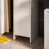 SoBuy BZR154-W Petit Meuble Salle de Bain avec Panier à Linge – Meuble WC Rangement 30x30x87 cm avec Porte Abattante, Design Moderne Blanc, Idéal pour Buanderie