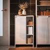 SoBuy BZR156-W Meuble Salle de Bain avec Panier à Linge – Colonne Rangement WC étroite avec Porte Abattante et Étagères Ouvertes, 86x50x30cm, Blanc