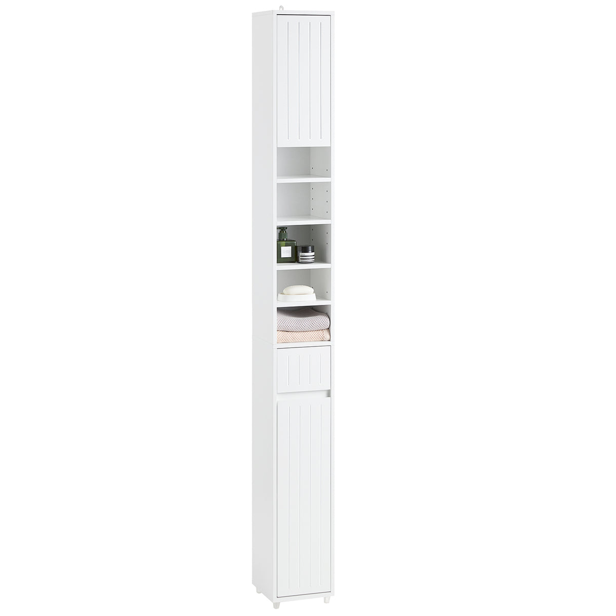 SoBuy BZR160-W Colonne Salle de Bain 20x180x20 cm, Petit Meuble Rangement WC, Meuble Salle de Bain avec Portes, Tiroir, Étagè