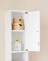 SoBuy BZR167-GW Colonne Salle de Bain avec 1 Tiroir, 2 Portes, 5 Compartiments Ouverts et Étagères Réglables, Gain de Place – L20×P20×H180 cm, Blanc Brillant