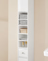 SoBuy BZR167-GW Colonne Salle de Bain avec 1 Tiroir, 2 Portes, 5 Compartiments Ouverts et Étagères Réglables, Gain de Place – L20×P20×H180 cm, Blanc Brillant