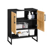 SoBuy BZR202-SCH Meuble sous Lavabo avec Découpe Siphon, Étagère Réglable et Portes en Bambou – L60×P30×H70 cm, MDF E1, Pieds Métal, Noir