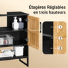 SoBuy BZR202-SCH Meuble sous Lavabo avec Découpe Siphon, Étagère Réglable et Portes en Bambou – L60×P30×H70 cm, MDF E1, Pieds Métal, Noir