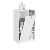 SoBuy BZR218-W Meuble Salle de Bain avec Panier à Linge Intégré, Porte Basculante, 2 Paniers en Tissu et 3 Étagères Réglables