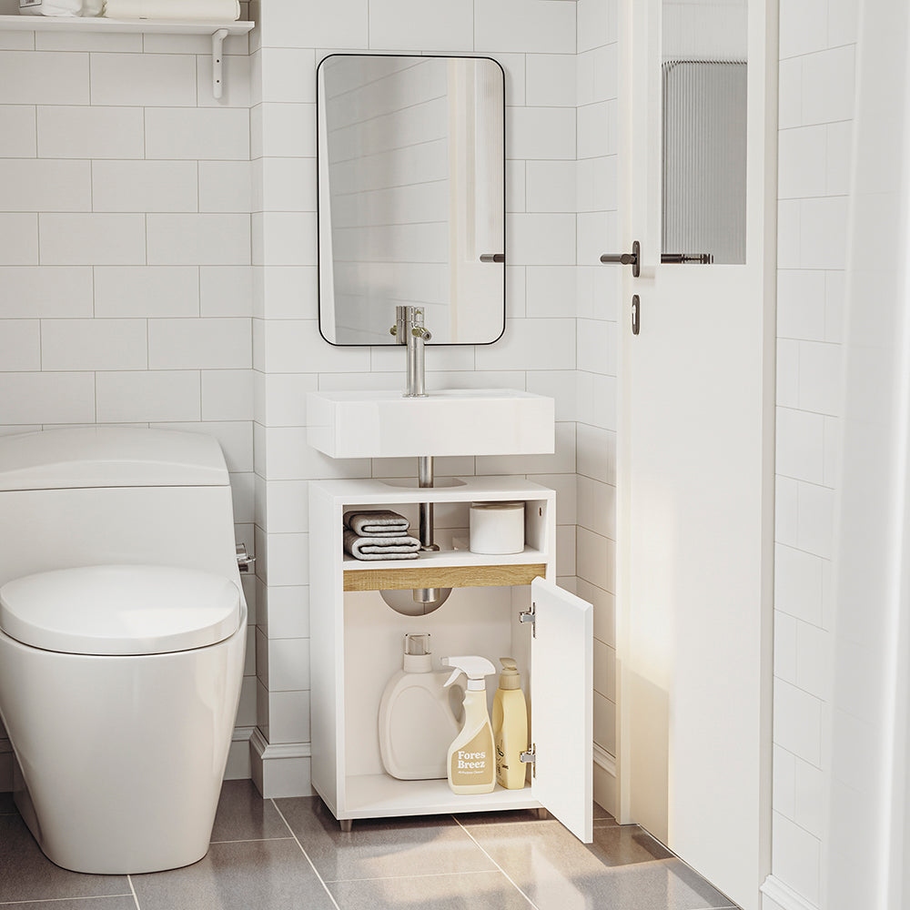 SoBuy BZR222-W Meuble Sous Lavabo Étroit – Découpe en U, 40 × 30 × 60 cm, Niche Ouverte, Blanc et Bois