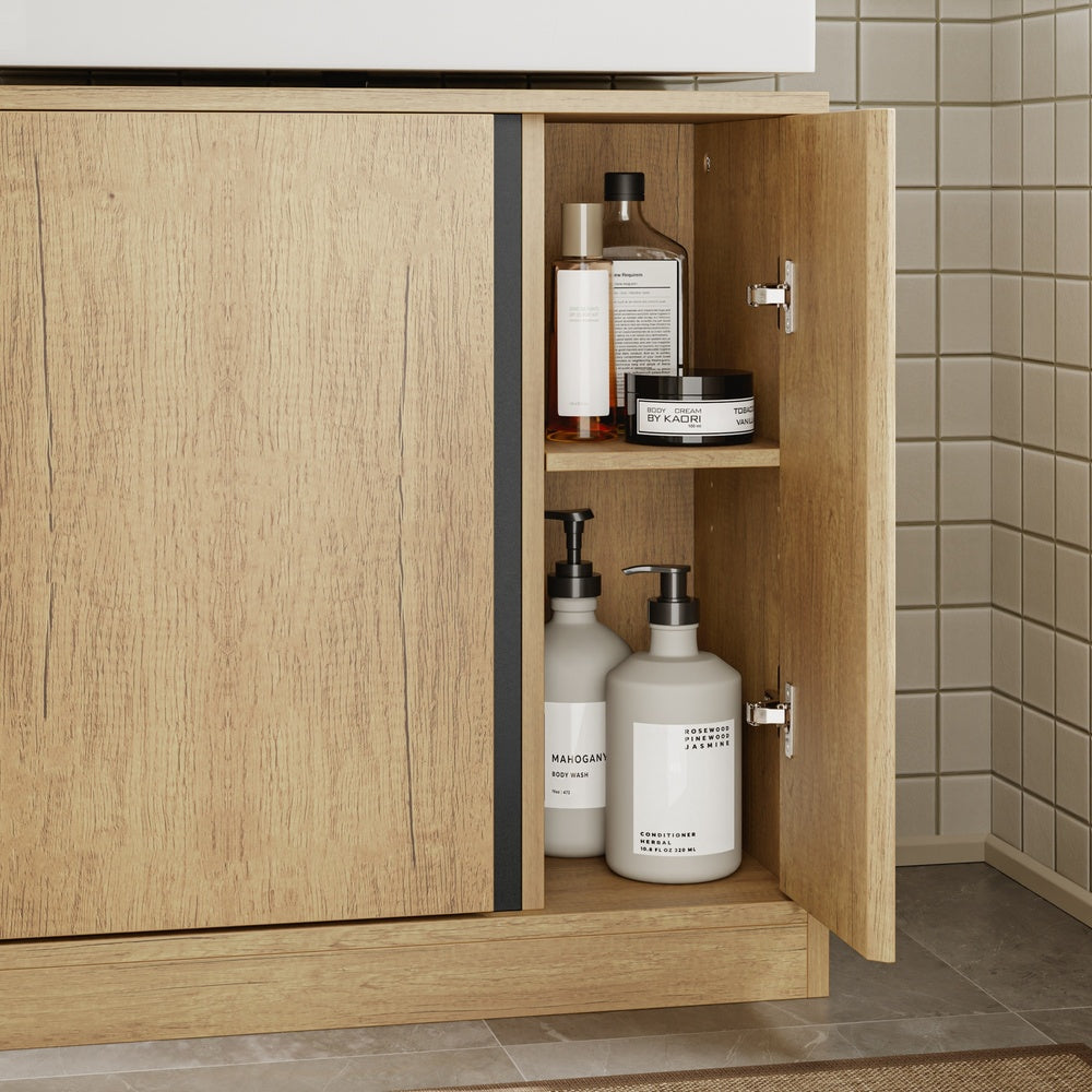 SoBuy BZR235-N Meuble sous-Vasque à Poser 60 cm – Meuble sous Lavabo Chêne Clair Style Scandinave avec Porte-Serviette Intégré – 60×30×60 cm, Charge 30 kg