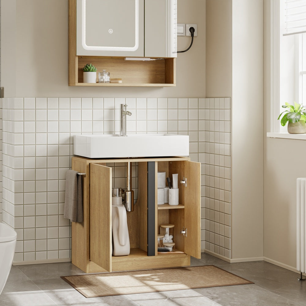 SoBuy BZR235-N Meuble sous-Vasque à Poser 60 cm – Meuble sous Lavabo Chêne Clair Style Scandinave avec Porte-Serviette Intégré – 60×30×60 cm, Charge 30 kg