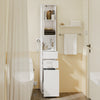 SoBuy BZR240-E-W Colonne de Salle de Bain Étroite avec Miroir et Éclairage – Prise Intégrée et Port USB-A, 2 Tiroirs – 30×30×180,5 cm, Blanc