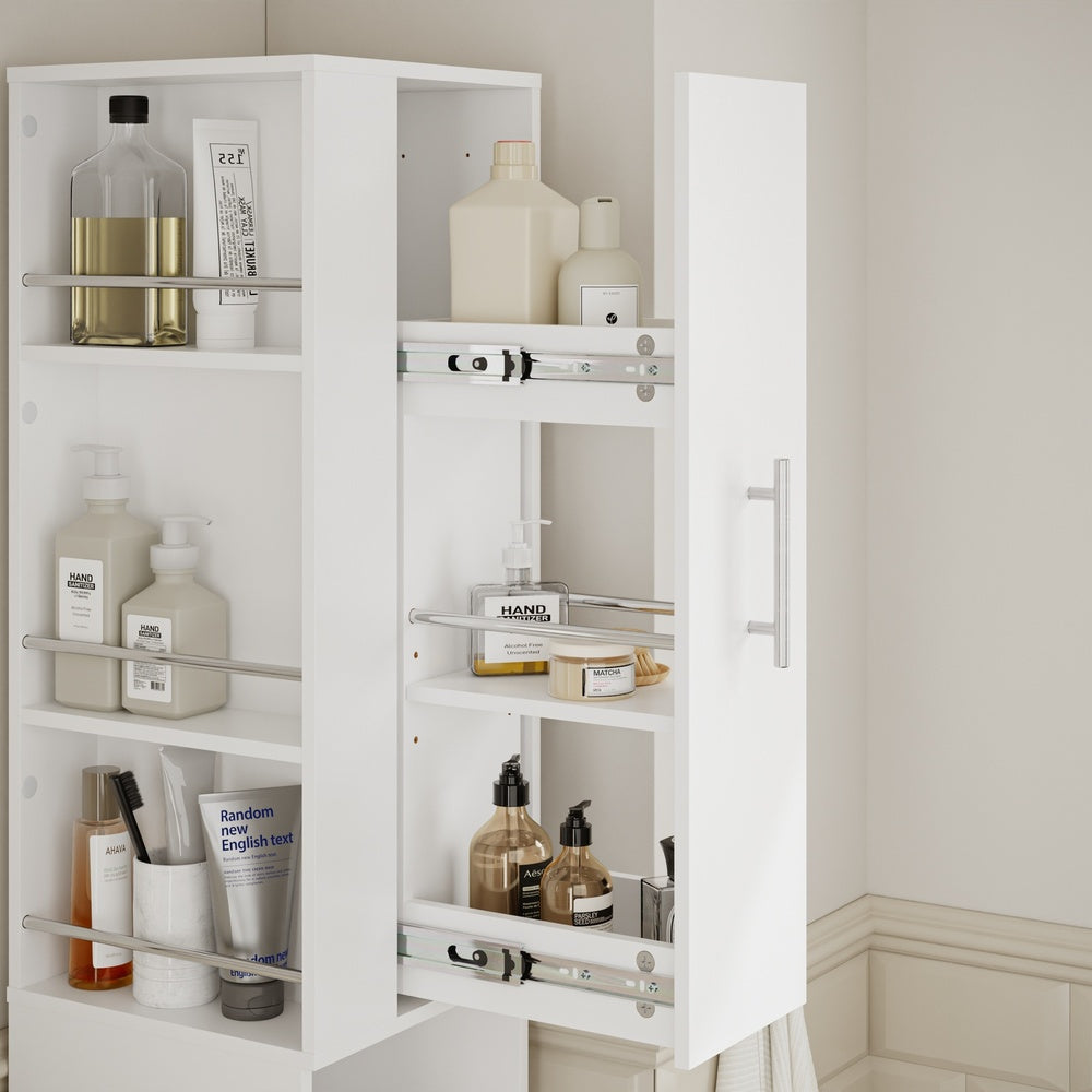 SoBuy BZR242-W Armoire Haute de Salle de Bain Blanche avec 2 Tiroirs – Meuble Haut Gain de Place 30 cm, 5 Étagères – 30×30×180 cm, Charge 37 kg