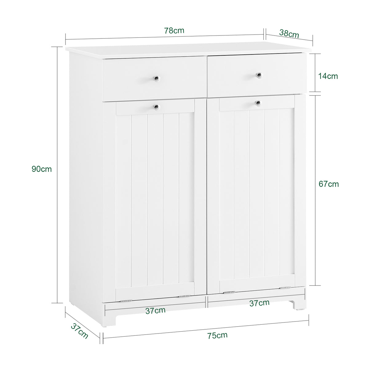 SoBuy BZR33-II-W Meuble Panier à Linge 2 Compartiments 45L – 2 Tiroirs, Gain de Place Salle de Bain, Blanc