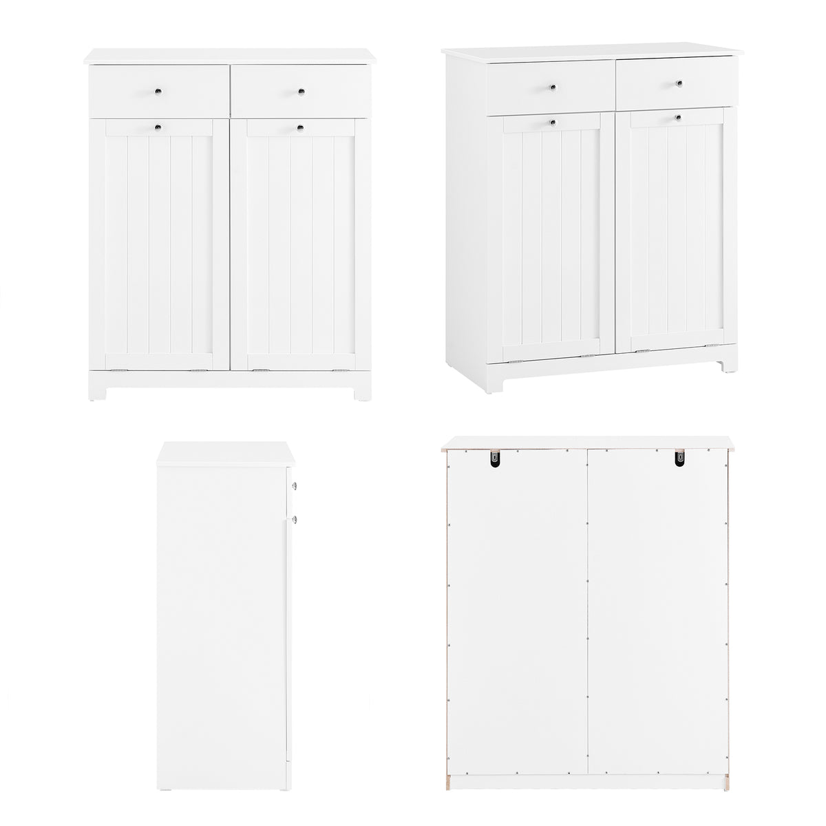 SoBuy BZR33-II-W Meuble Panier à Linge 2 Compartiments 45L – 2 Tiroirs, Gain de Place Salle de Bain, Blanc