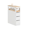 SoBuy BZR54-II-W Meuble Salle de Bain à Roulettes – 3 Tiroirs et Niche – Slim 23 cm – Blanc et Hévéa