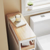 SoBuy BZR54-II-W Meuble Salle de Bain à Roulettes – 3 Tiroirs et Niche – Slim 23 cm – Blanc et Hévéa