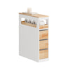 SoBuy BZR54-III-WN Meuble Salle de Bain Slim 23 cm à Roulettes – 3 Tiroirs – Blanc et Bois Naturel