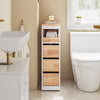 SoBuy BZR54-III-WN Meuble Salle de Bain Slim 23 cm à Roulettes – 3 Tiroirs – Blanc et Bois Naturel