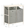 SoBuy BZR57-W Panier à Linge sur Pied, Corbeille à Linge Sale pour Laverie Salle de Bain, avec Étagère, 2 Compartiments et 2 Sacs à Linge