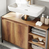 SoBuy BZR63-L-PF Meuble sous-Vasque 90 cm avec Découpe en U, 2 Portes et 3 Étagères Réglables – Style Industriel Bois Noyer et Métal Noir