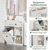 SoBuy BZR66-W Meuble Salle de Bain avec Panier à Linge Amovible, 1 Tiroir et 2 Étagères – Rangement Compact Blanc – 66×37×95 cm