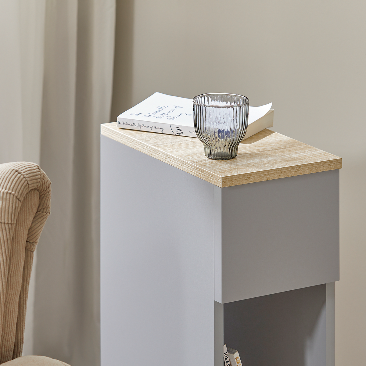 SoBuy FBT111-HGx2 Lot de 2 Tables de Chevet avec Tiroir, Gain de Place, pour Salon et Chambre, Rangement Optimisé, Design Fonctionnel – L20×P35×H60 cm, Gris