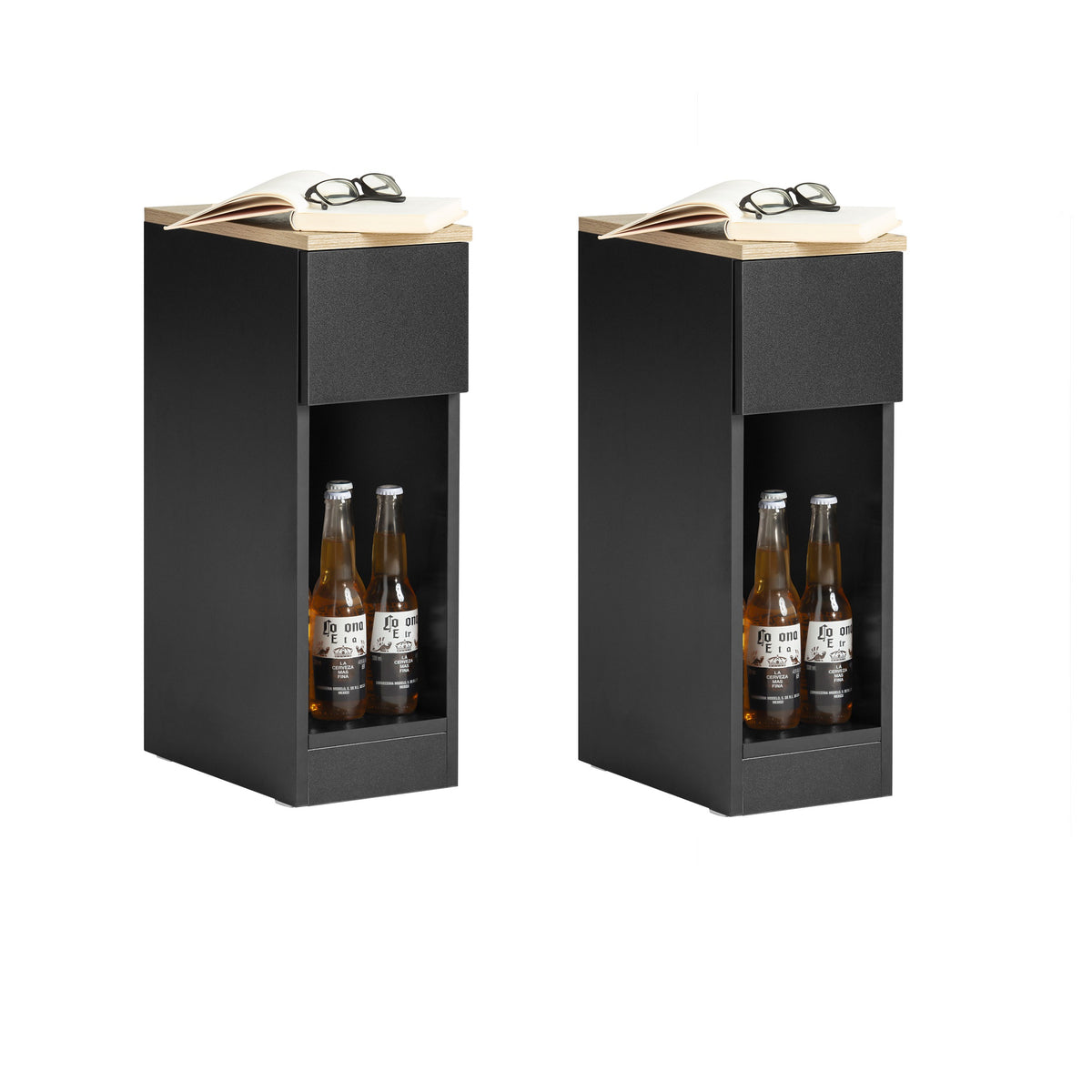 SoBuy FBT111-SCHx2 Table de Chevet Étroite Lot de 2 Table d'Appoint Fine avec Tiroir et Étagère Table de Nuit Bout de Canapé