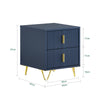 SoBuy FBT115-B Table de Chevet avec 2 Tiroirs, MDF Laqué Bleu et Pieds Métal Doré – L40×P40×H47 cm, Charge 25 kg, Style Moderne