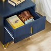 SoBuy FBT115-B Table de Chevet avec 2 Tiroirs, MDF Laqué Bleu et Pieds Métal Doré – L40×P40×H47 cm, Charge 25 kg, Style Moderne