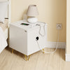 SoBuy FBT115-E-W Table de Chevet avec Prise Intégrée 4-en-1 – 2 Prises, USB, Type-C, 2 Tiroirs, Poignées Dorées, Blanc