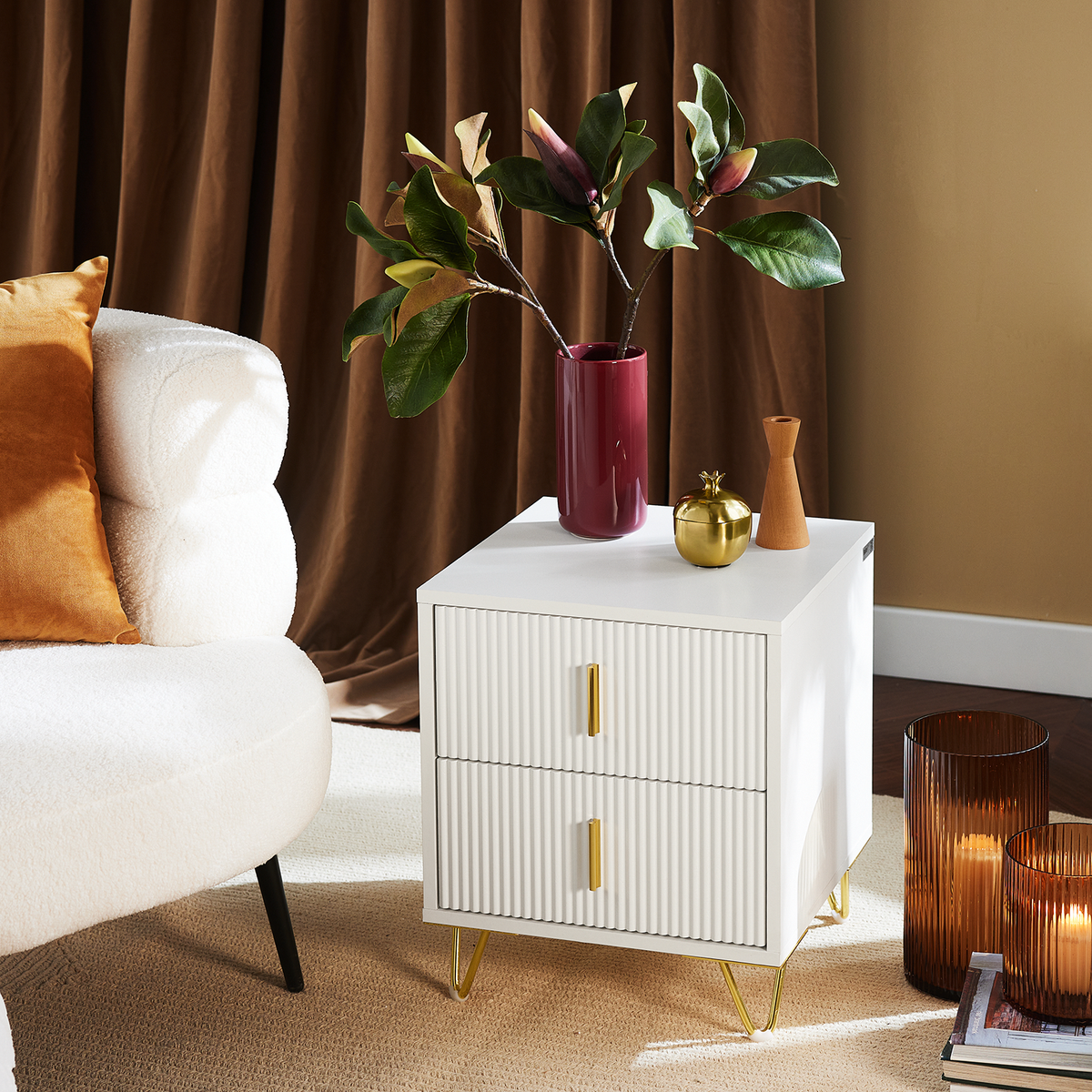 SoBuy FBT115-W Table de Chevet - Table de Nuit avec 2 tiroirs, Table d'appoint pour Chambre Ă Coucher - Meuble de Rangement Moderne, Blanc L40 x P40 x H47 cm