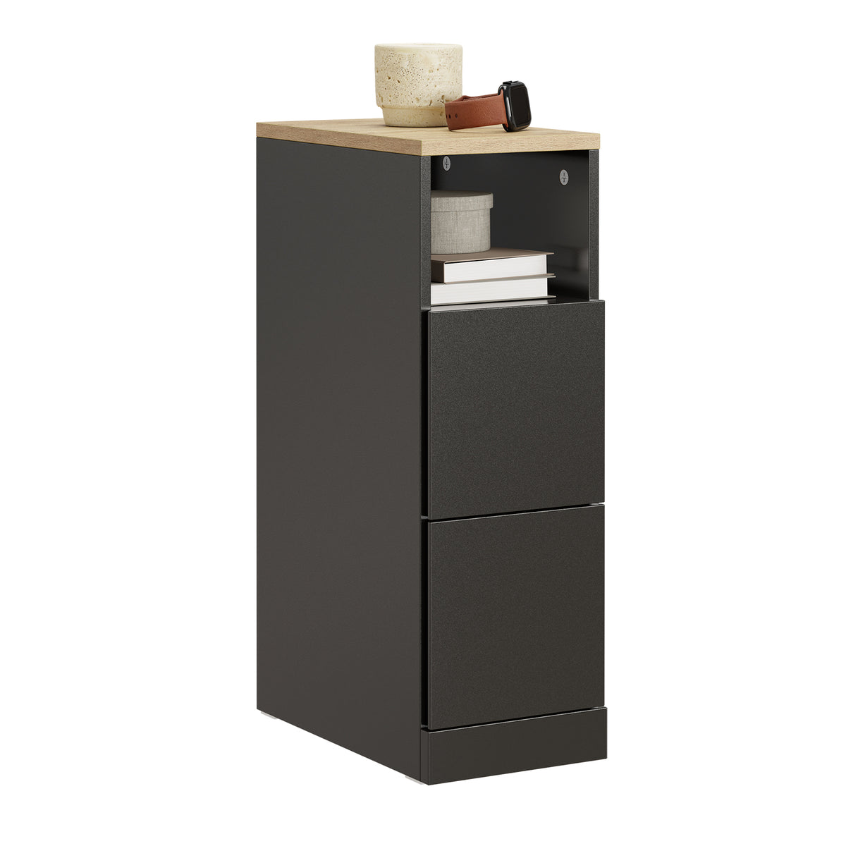 SoBuy FBT149-SCH Table de Chevet Étroite 20 cm, Table d'Appoint Fine avec 2 Tiroirs et Compartiment Ouvert, Chevet de Lit pou