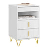 SoBuy FBT168-W Table de Chevet Chic Blanc et Doré – 3 Tiroirs et Étagère, Style Moderne