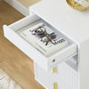 SoBuy FBT168-W Table de Chevet Chic Blanc et Doré – 3 Tiroirs et Étagère, Style Moderne