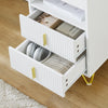 SoBuy FBT168-W Table de Chevet Chic Blanc et Doré – 3 Tiroirs et Étagère, Style Moderne