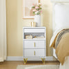 SoBuy FBT168-W Table de Chevet Chic Blanc et Doré – 3 Tiroirs et Étagère, Style Moderne
