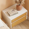 SoBuy FBT175-E-WN Table de Chevet Murale avec LED à Détection de Mouvement, 2 Tiroirs Push – Blanc/Naturel, 40×29,8×25,6 cm